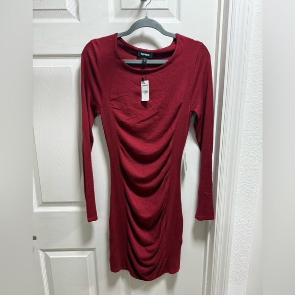 Express Dresses & Skirts - Express Ruched Long Sleeve Mini Dress | Size M | Deep Red | NWT